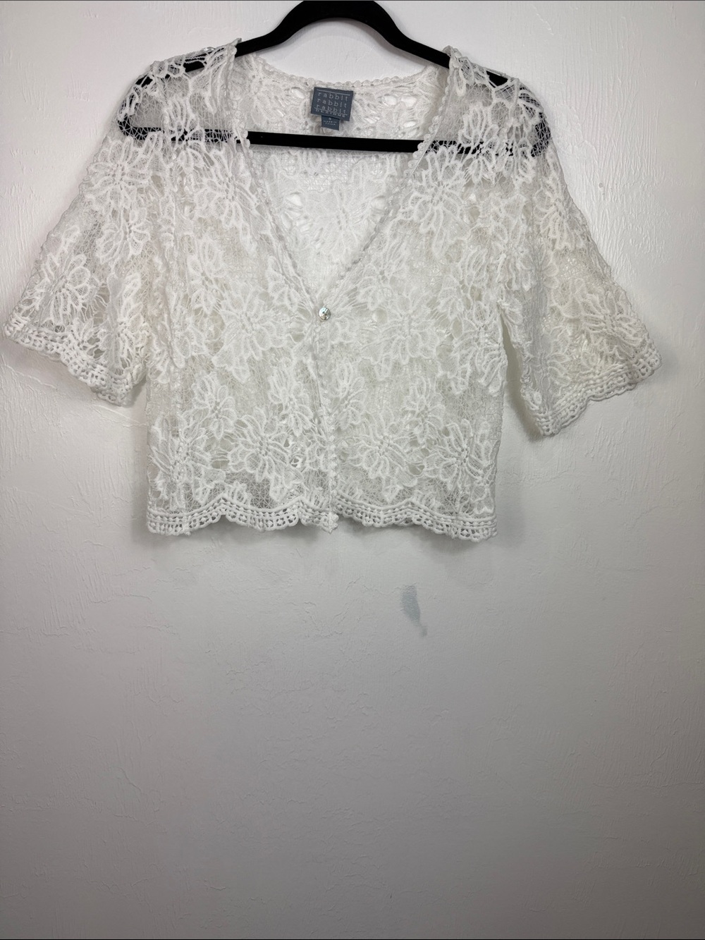 Rabbit Rabbit Rabbit Designs White Lace Crop Top Cardigan Size S - Picture 2 of 6